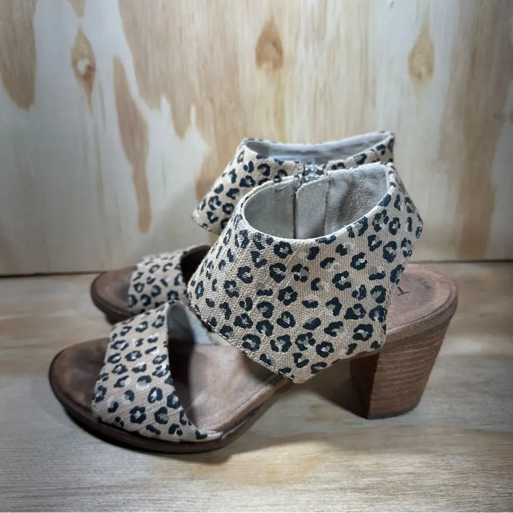 Toms Majorca Leopard Print Heeled Sandals Women’s Size 6.5